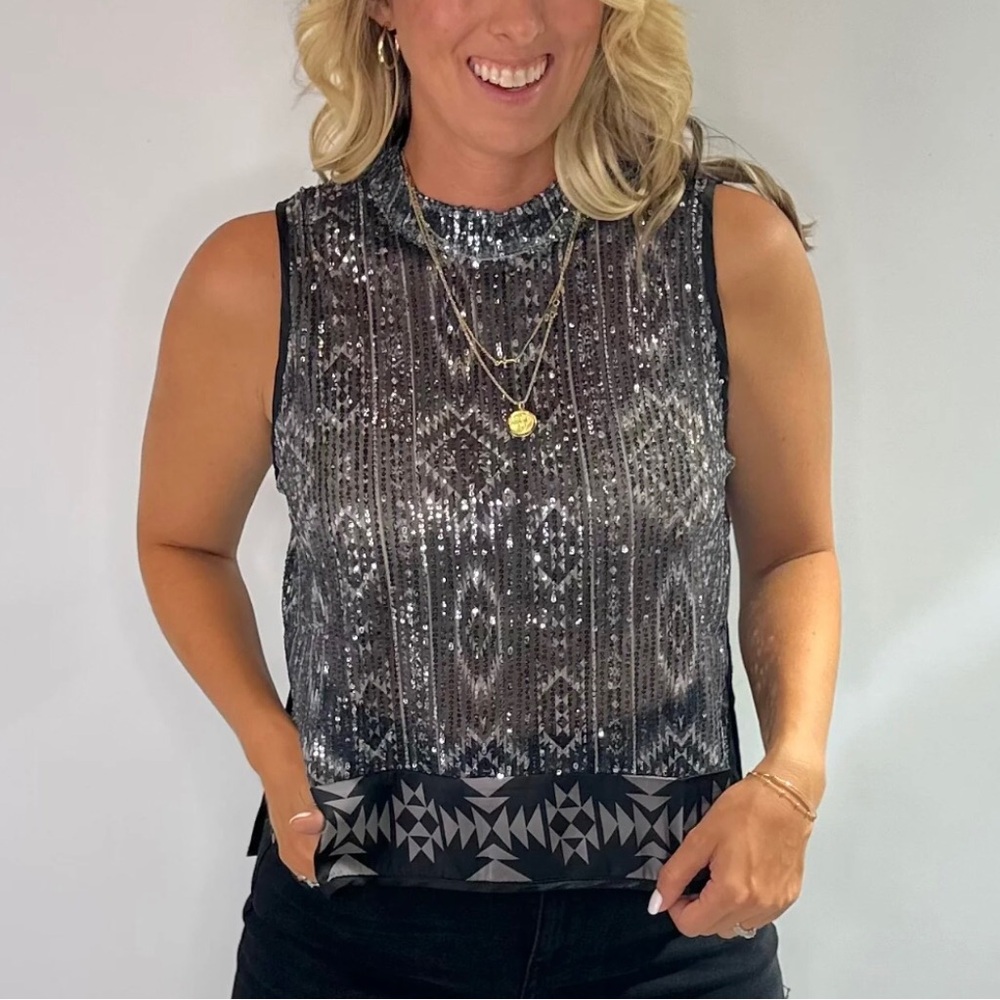 2 Fly Sleeveless Black Sequin Mock Neck Top Party Date Night Plus Size 2-3X